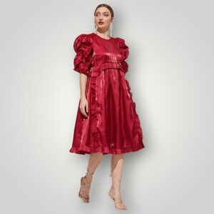 Storia Medium Red Satin Puff Sleeve Ruffle Mini Dress Dark Feminine Mob Wife